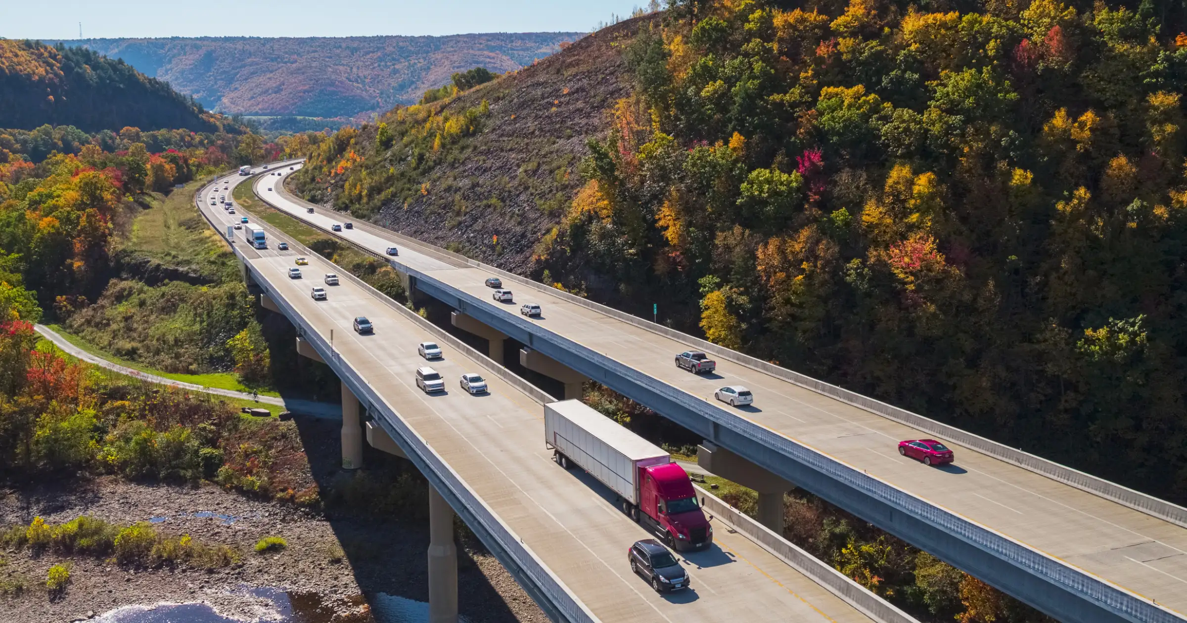 Trailer driving on the interstate along other vehicles